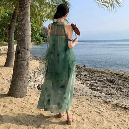 2025 Morning robe female bride fairy neck dress high-end mesh new Chinese light dress morning shot niche can be worn at ordinary times