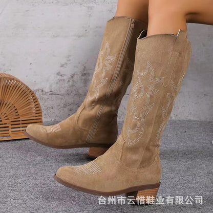 Plus Size Cross-Border Foreign Trade  Autumn New HOTan and NEWn Women's Mid-Calf Length Solid Color Pointed Adult Martin Boots Chunky Heel Shoes Boots