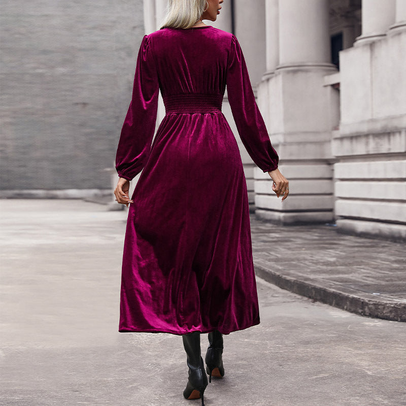 IKEARLAX 2025 cross-border women's clothing autumn and winter lace splicing dress new elegant velvet Valentine's Day dress