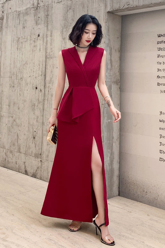 Red evening dress women's new banquet temperament is simple and generous engagement dress toast dress brides can usually wear thin