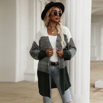 IKEARLAX women's clothing New autumn and winter new 2025 color matching knitted sweater casual cardigan jacket women