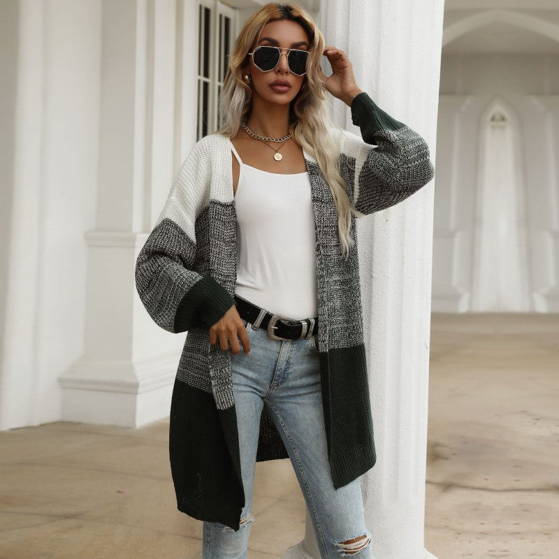 IKEARLAX women's clothing New autumn and winter new 2025 color matching knitted sweater casual cardigan jacket women