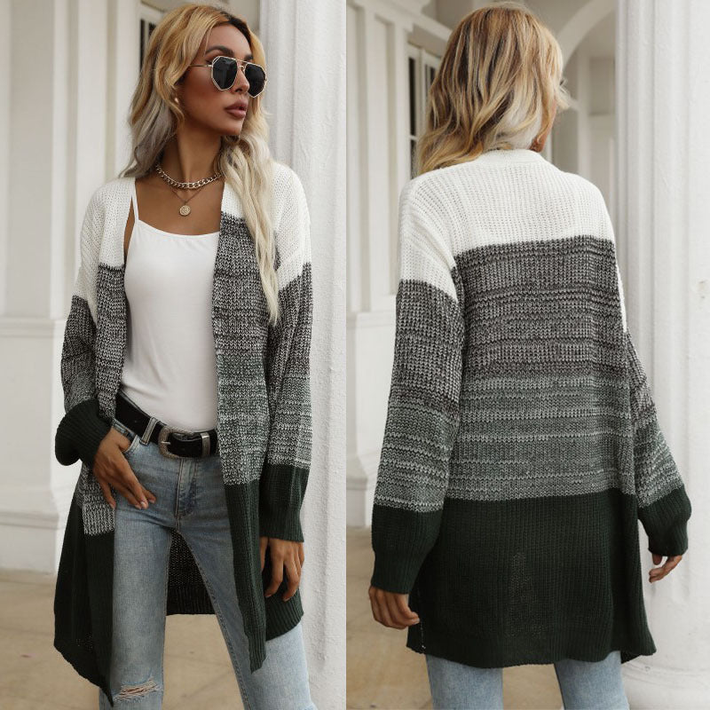 IKEARLAX women's clothing New autumn and winter new 2025 color matching knitted sweater casual cardigan jacket women