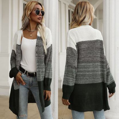 IKEARLAX women's clothing New autumn and winter new 2025 color matching knitted sweater casual cardigan jacket women