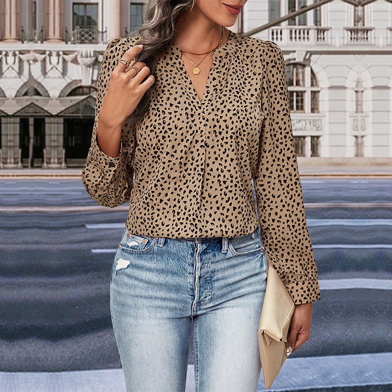 IKEARLAX New Hot Trade Wholesale New Autumn New 2025 Women's Cross-border Long Sleeve Leopard Print Shirt Women