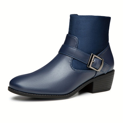 Trary GiTrary Womens Ankle Boots - Classic Round Toe Design, Comfortable Low Heel, Convenient Side Zipper, Stylish Winter Buckles, Soft Wool Lining - Chic Short Boots for Versatile Styling and Cold Weather