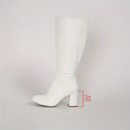 Womens Rich Solid Hue Knight Boots - Smooth Side Zip, Slip-On Ease, Chunky Heel, Versatile Casual Stylish High Knee Boots