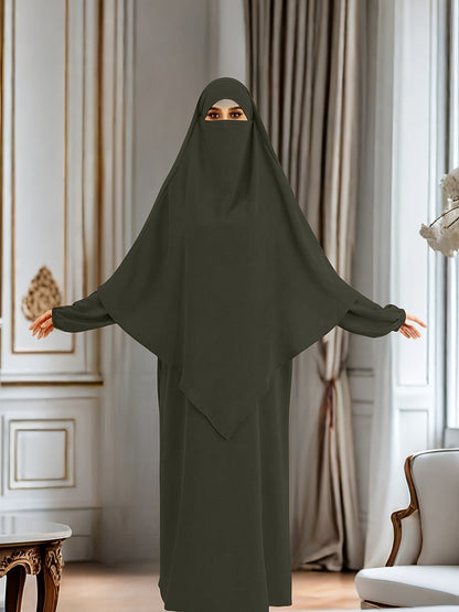 Chic Modest Long Sleeve Hijab Dress - Comfortable & Stylish Solid Color Crew Neck - Loose Fit for Casual Daily Wear - Perfect for Fashion-Conscious Women