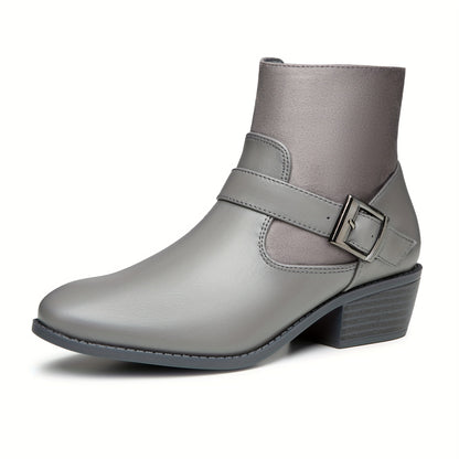 Trary GiTrary Womens Ankle Boots - Classic Round Toe Design, Comfortable Low Heel, Convenient Side Zipper, Stylish Winter Buckles, Soft Wool Lining - Chic Short Boots for Versatile Styling and Cold Weather
