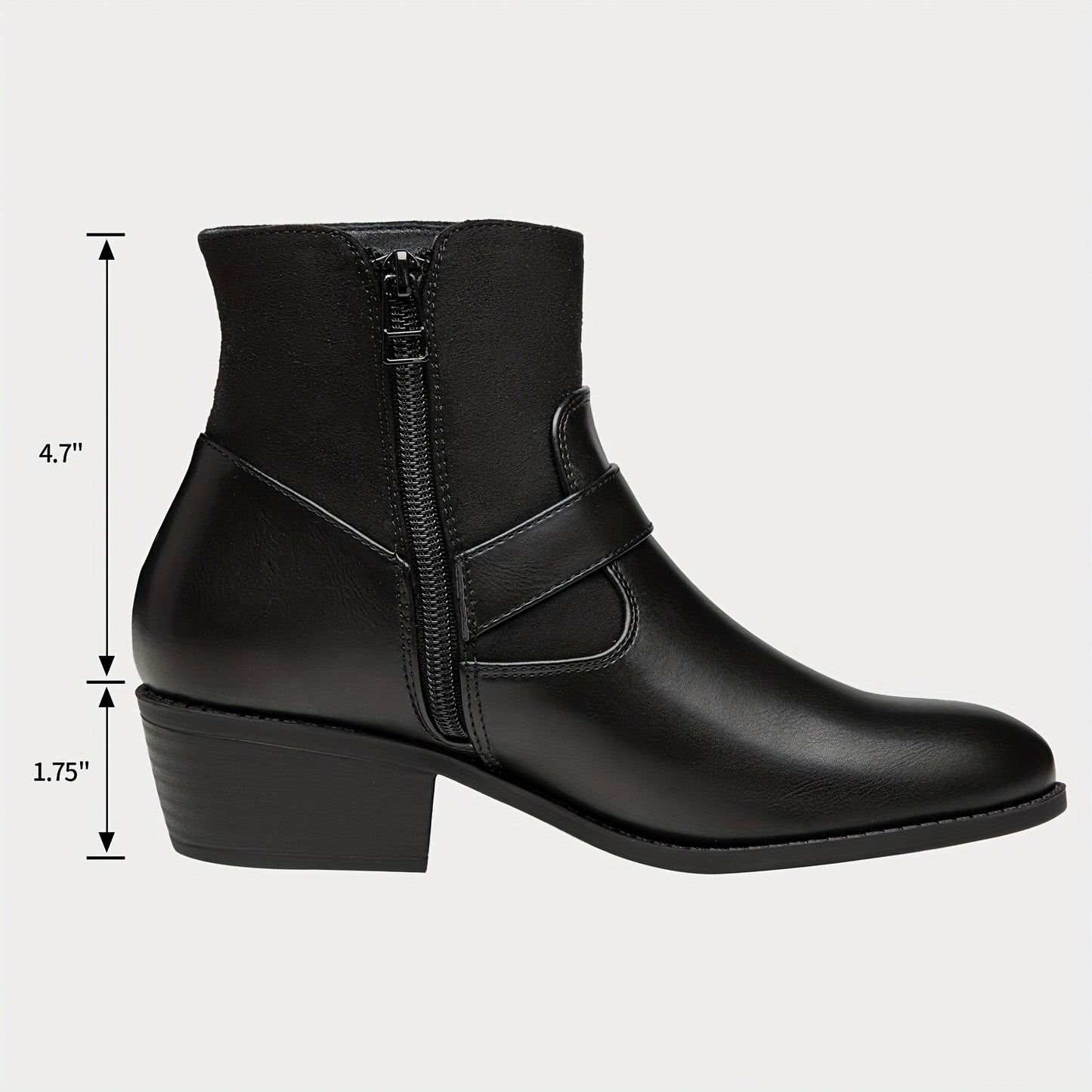 Trary GiTrary Womens Ankle Boots - Classic Round Toe Design, Comfortable Low Heel, Convenient Side Zipper, Stylish Winter Buckles, Soft Wool Lining - Chic Short Boots for Versatile Styling and Cold Weather