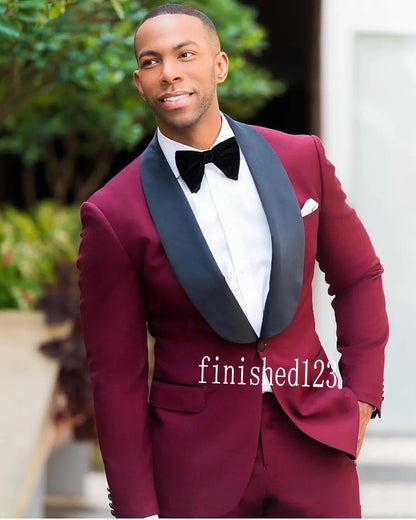 Stylish Design Groom Tuxedos One Button Shawl Lapel Groomsmen Best Man Suit Mens Wedding Suits Customize Size